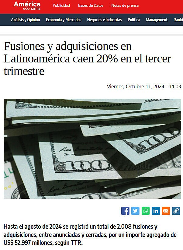 Fusiones y adquisiciones en Latinoamrica caen 20% en el tercer trimestre